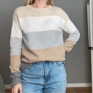 Time and Tru Women's Striped Sweater in Beige, White, and Gray